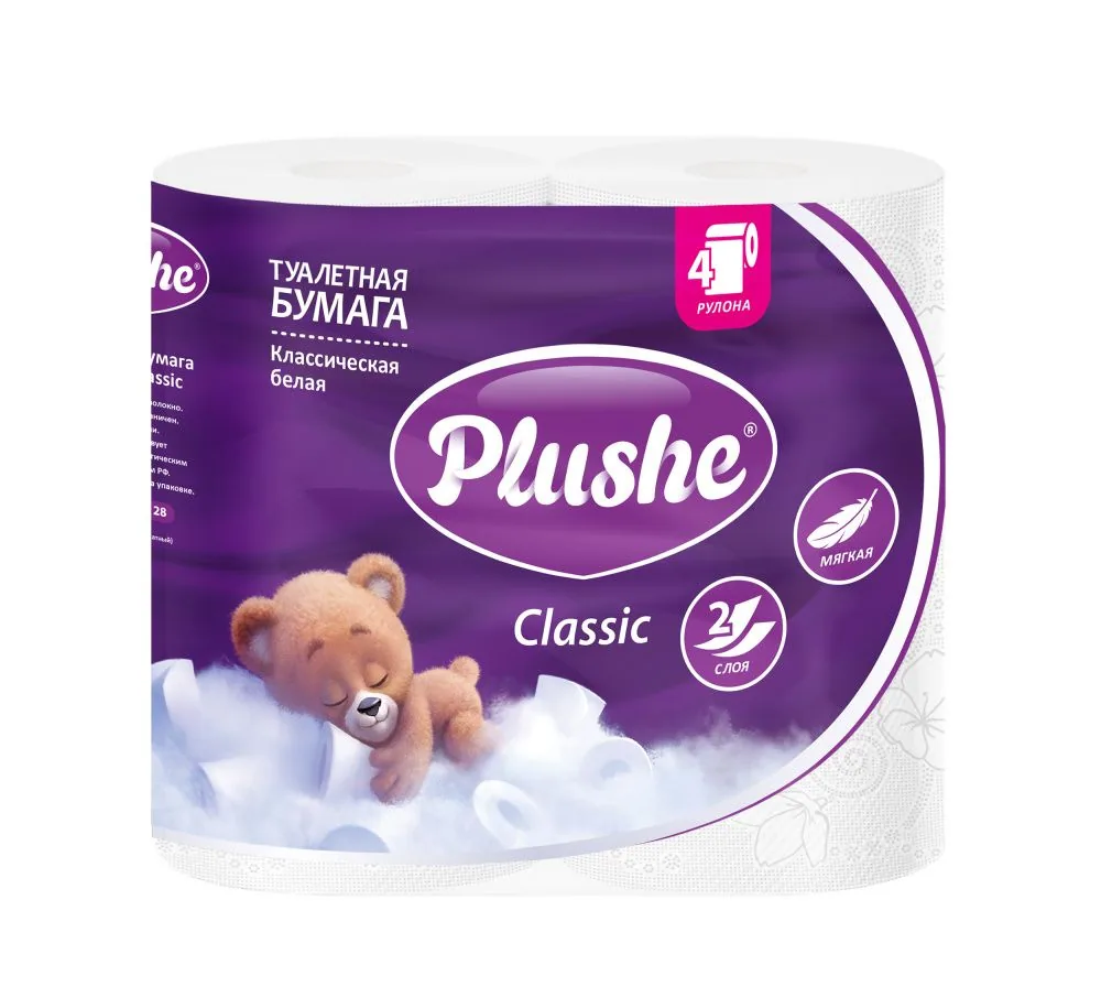 Plushe Туал.бумага Plushe классик белая 4рулона 2слоя