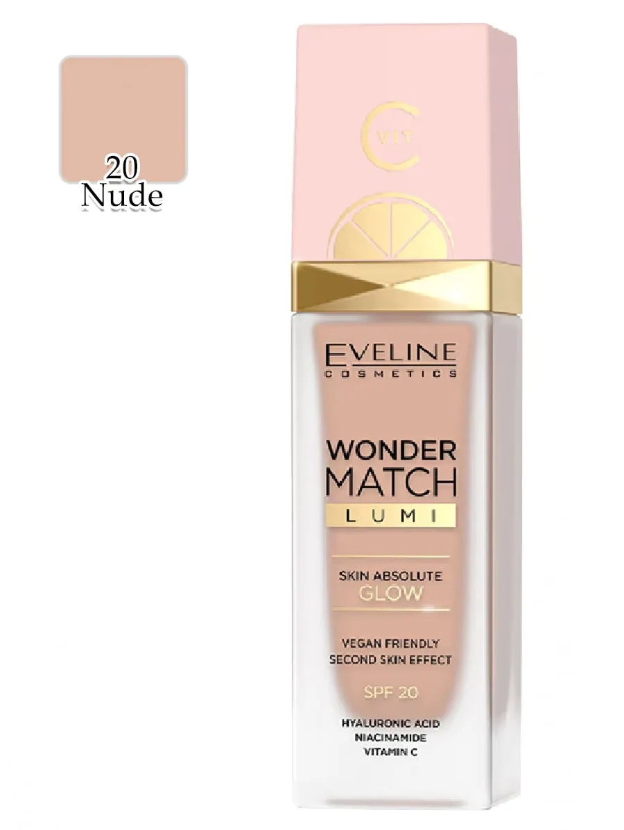 Eveline WONDER MATCH LUMI Эксклюзивная тональная основа №20 NUDE 30мл (*3*24)