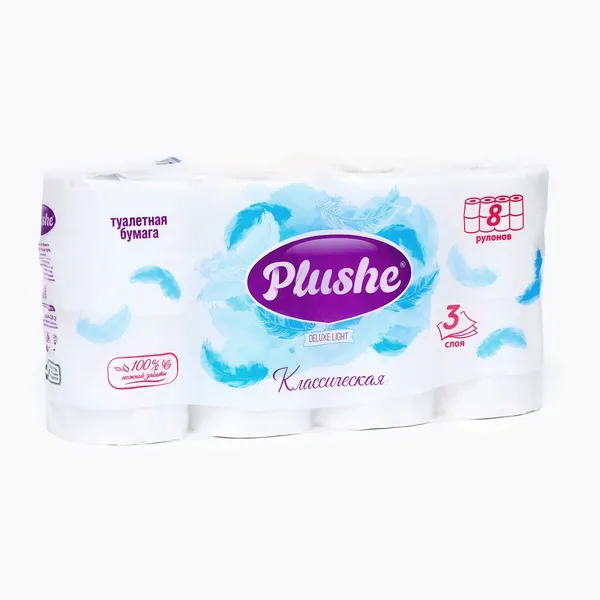 Plushe Туал.бумага PLUSHE de luxe light Классическая 8 рулонов 3слоя