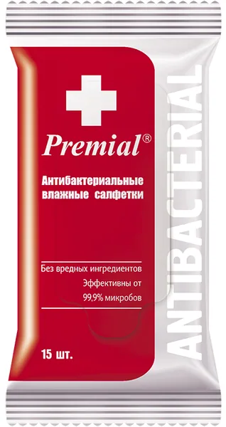 Premial Stop Microbe Влажные салфетки 15шт /в крас.упаковке
