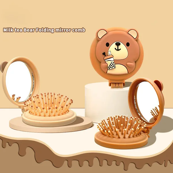 MilkTea Bear Складная расческа круглая с зеркалом /MilkTea BEAR