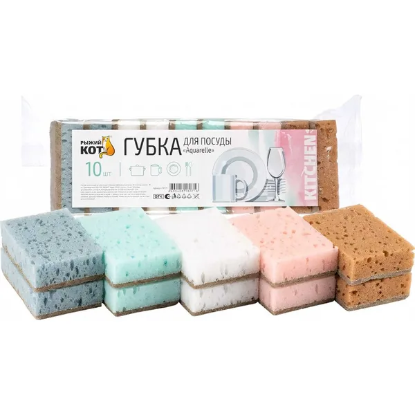 Рыжий кот Губка для мытья посуды Рыжий кот Aquarelle 10шт