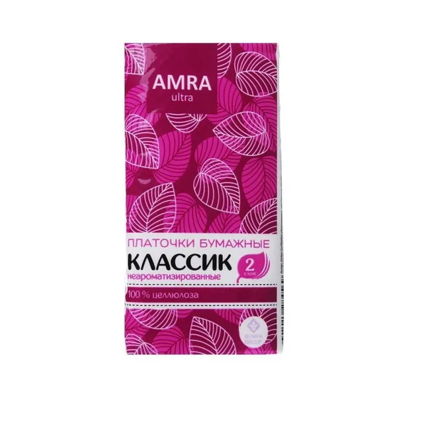 AMRA Платочки бумажные двухслойные белые с ароматом розы 10шт.